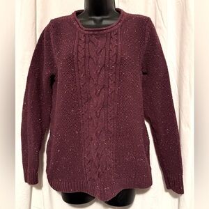 L.L. Bean Heavy Knit Eggplant Textured Cable Knit Pullover Women's Sz L Sweater